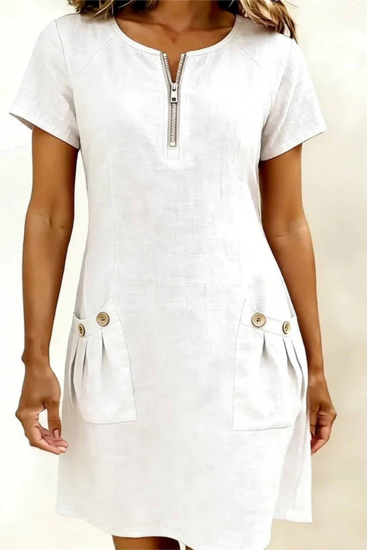 Zip Neck Mini Dress Modern Relaxed Style
