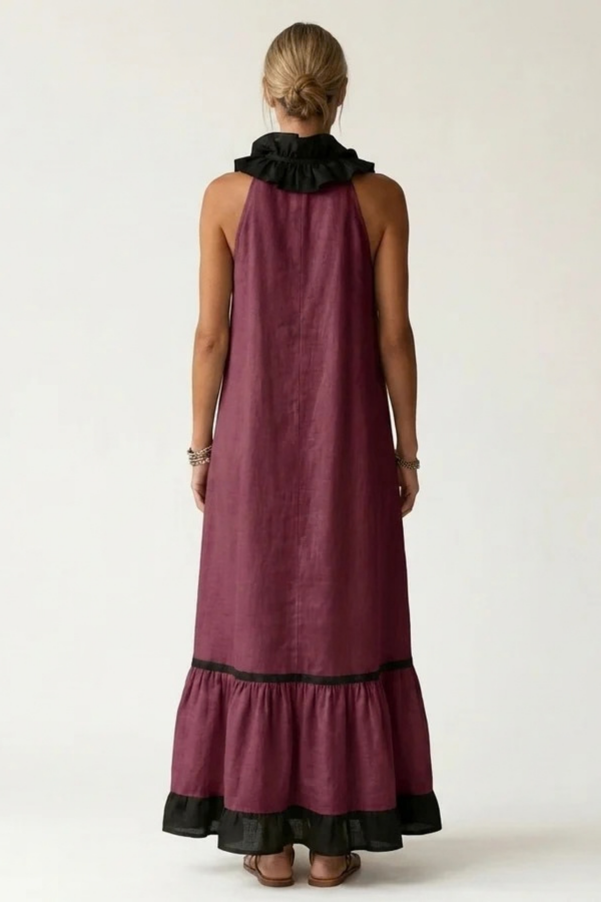 Maxi Dress Ruffle Neck Flowy Bohemian Style