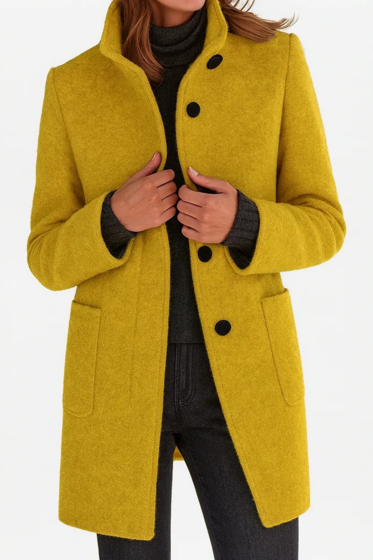 Stand Collar Coat Button Front Elegant Style
