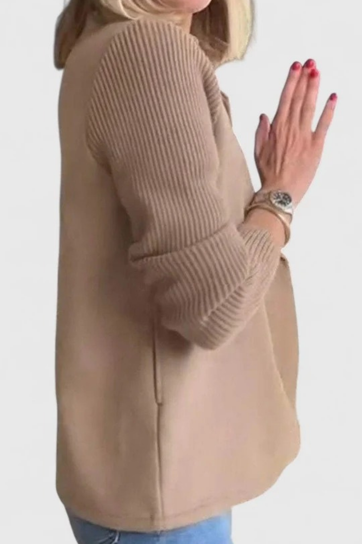 Double Breasted Blazer Knit Sleeve Elegant Style