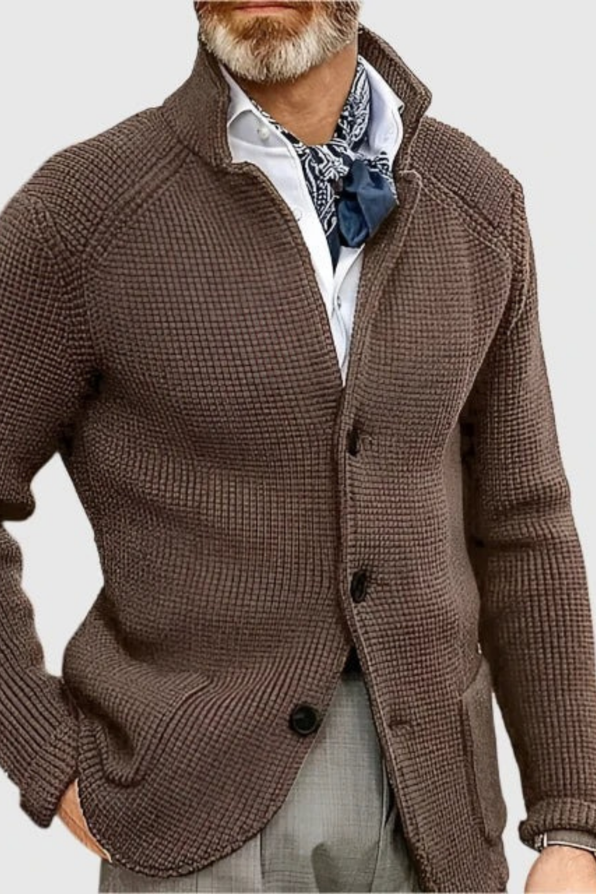Waffle Knit Cardigan Sweater Smart Casual Style