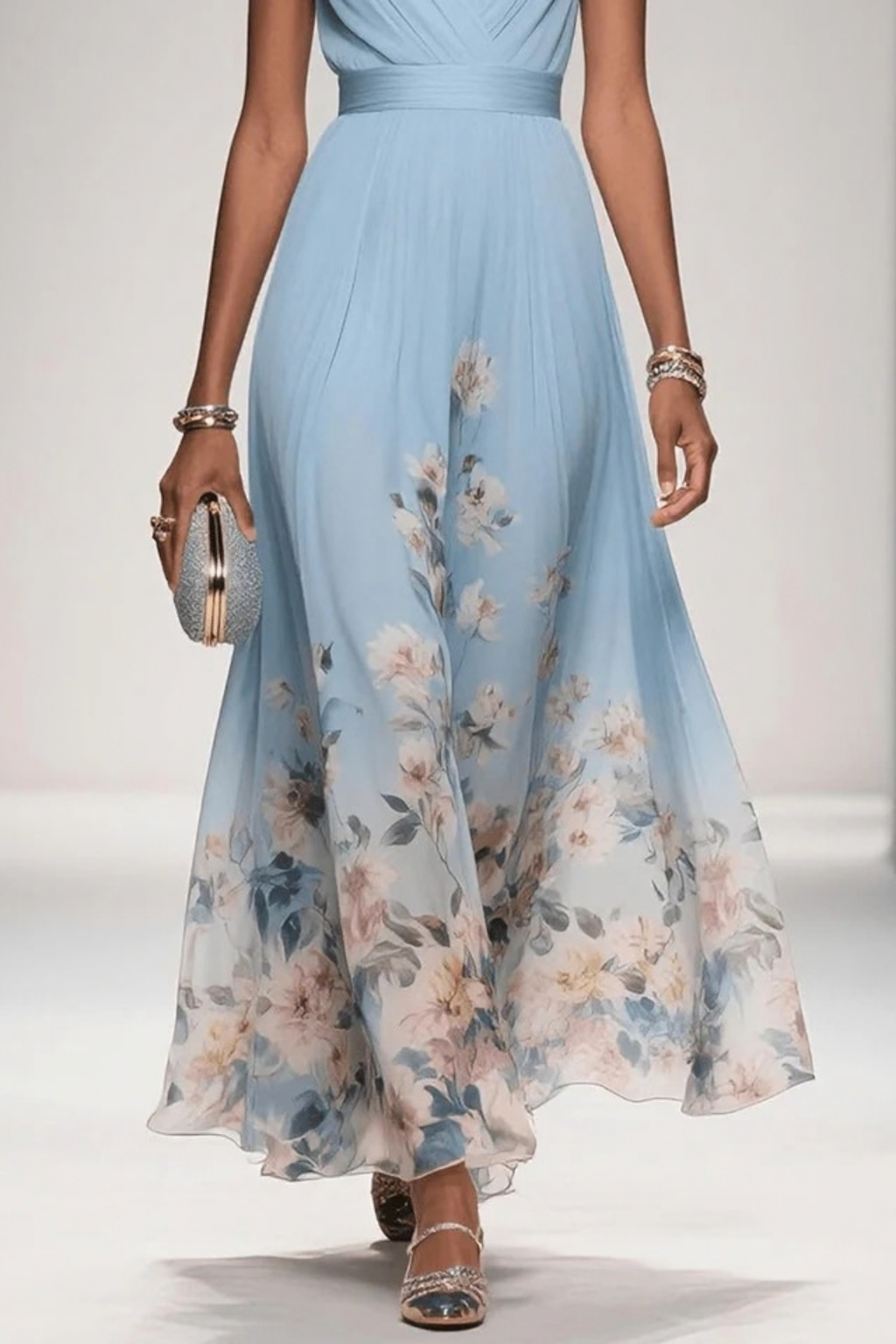 Maxi Wedding Guest Dress Floral V-Neck Elegant Style