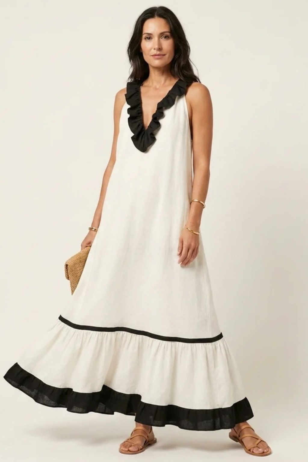 Maxi Dress Ruffle Neck Flowy Bohemian Style