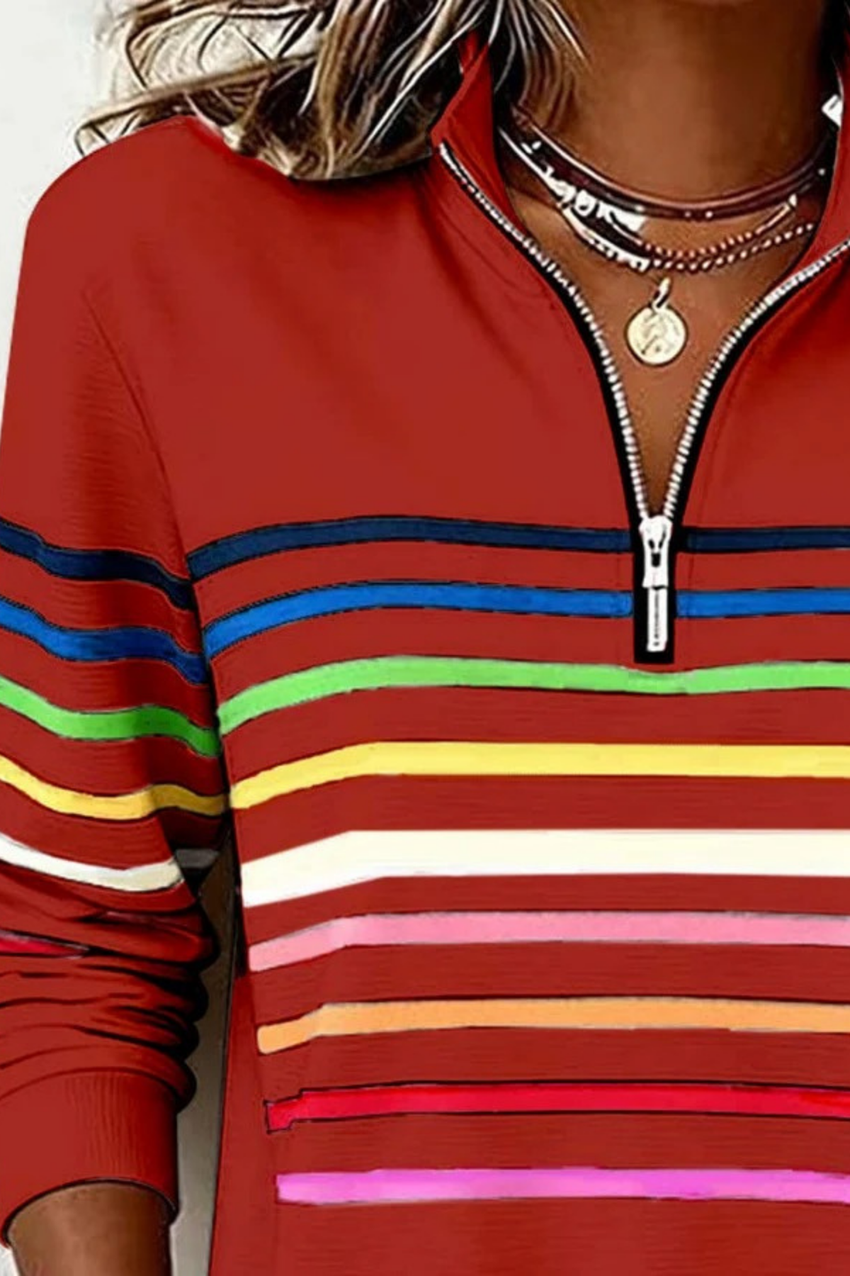 Quarter Zip Sweater Striped Casual Style