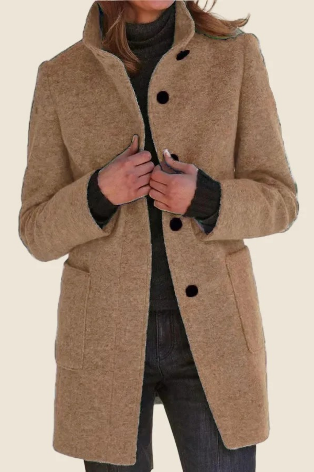Stand Collar Coat Button Front Elegant Style