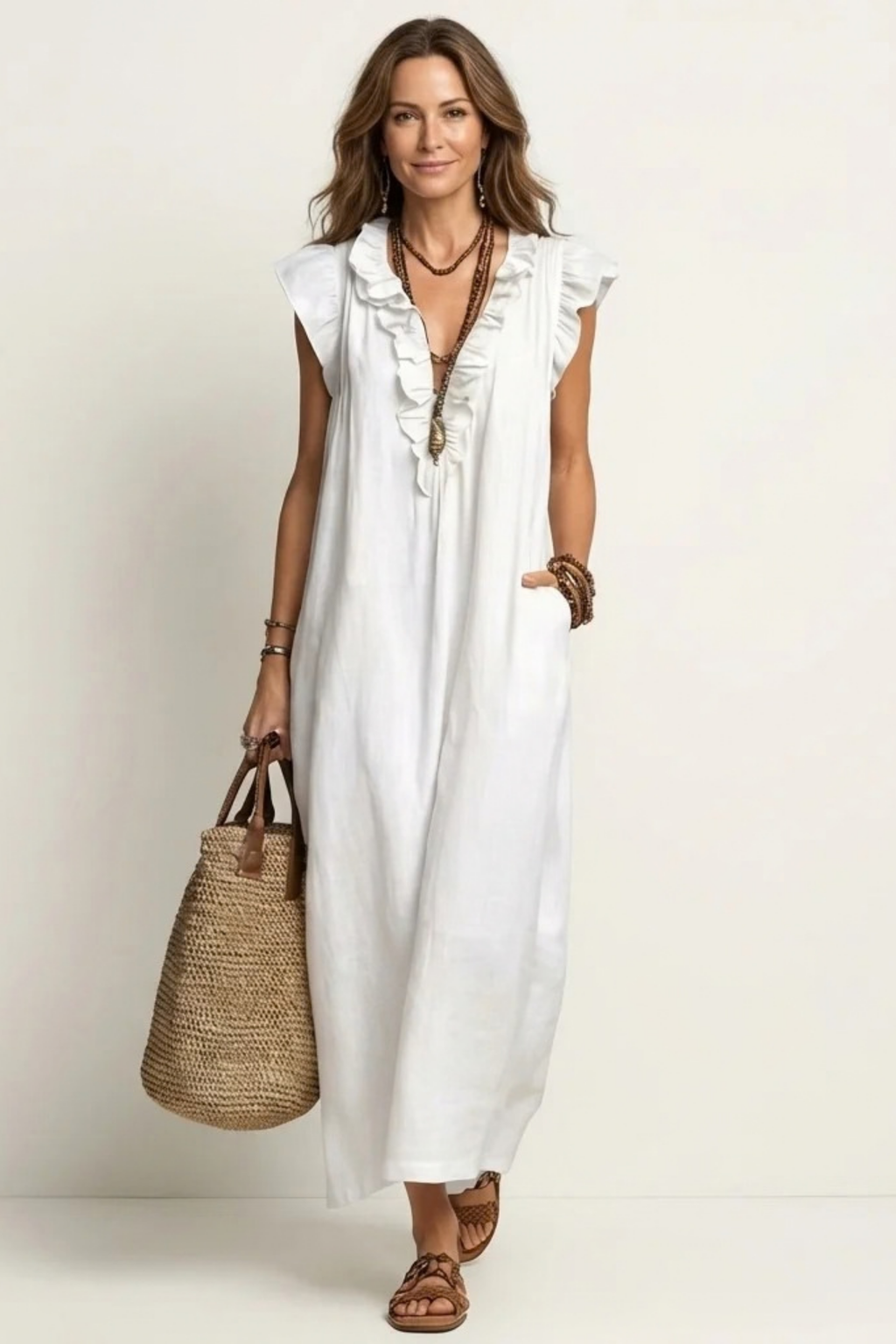 Maxi Dress Ruffle V Neck Relaxed Style