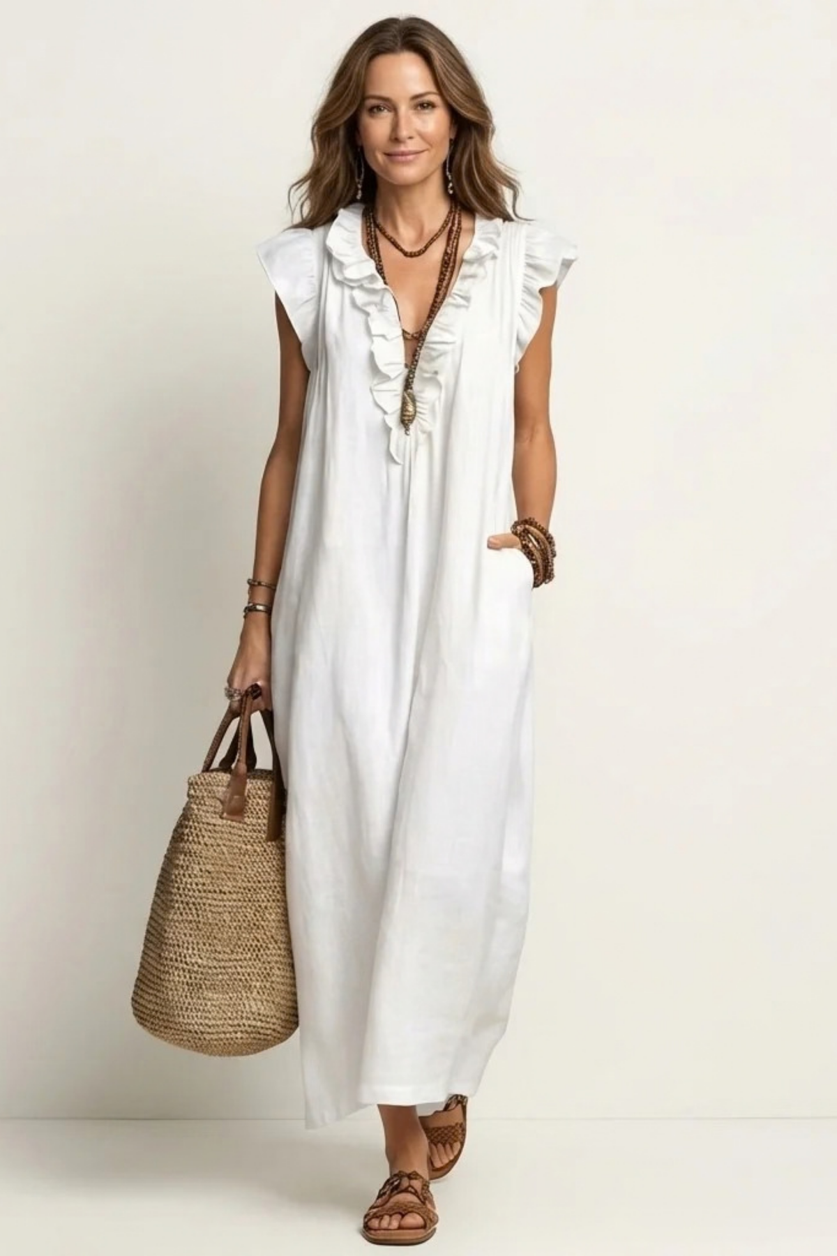 Maxi Dress Ruffle V Neck Relaxed Style