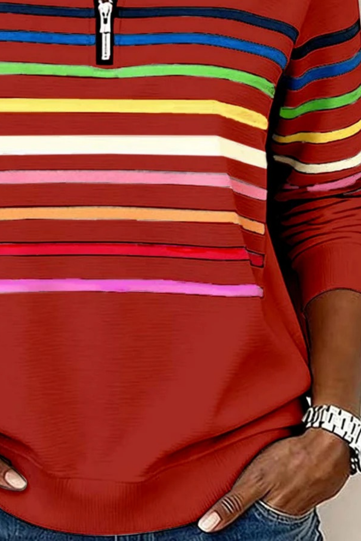 Quarter Zip Sweater Striped Casual Style