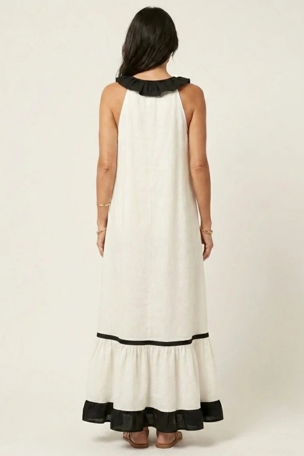 Maxi Dress Ruffle Neck Flowy Bohemian Style