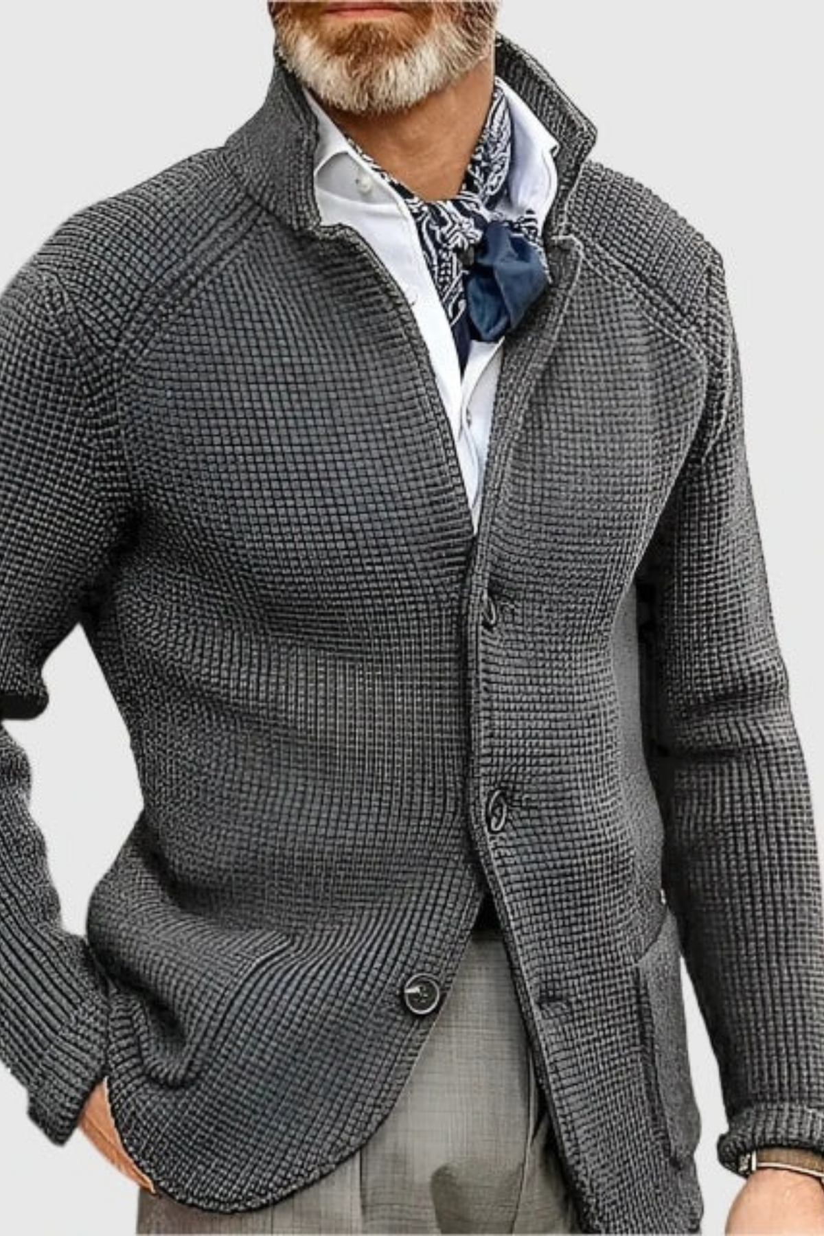 Waffle Knit Cardigan Sweater Smart Casual Style