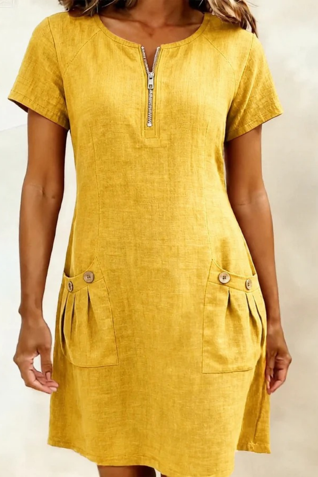 Zip Neck Mini Dress Modern Relaxed Style