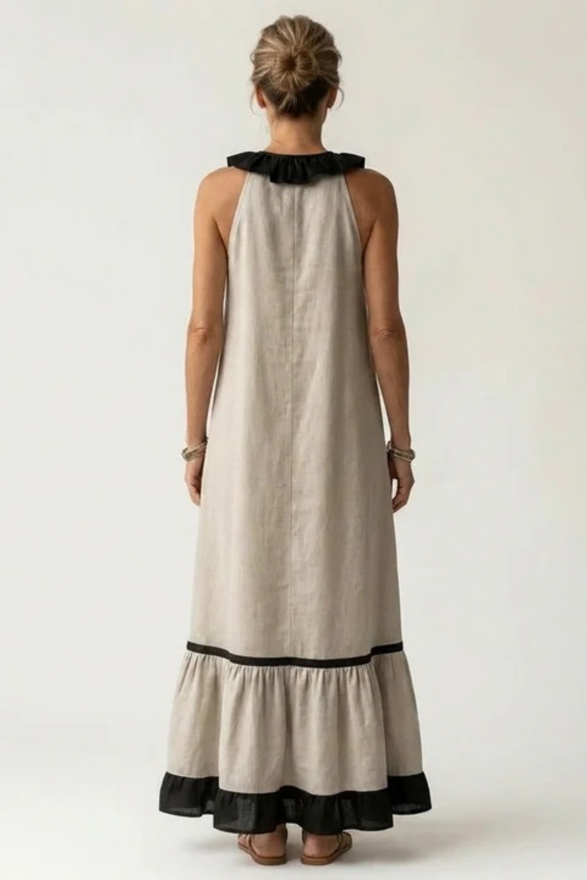 Maxi Dress Ruffle Neck Flowy Bohemian Style