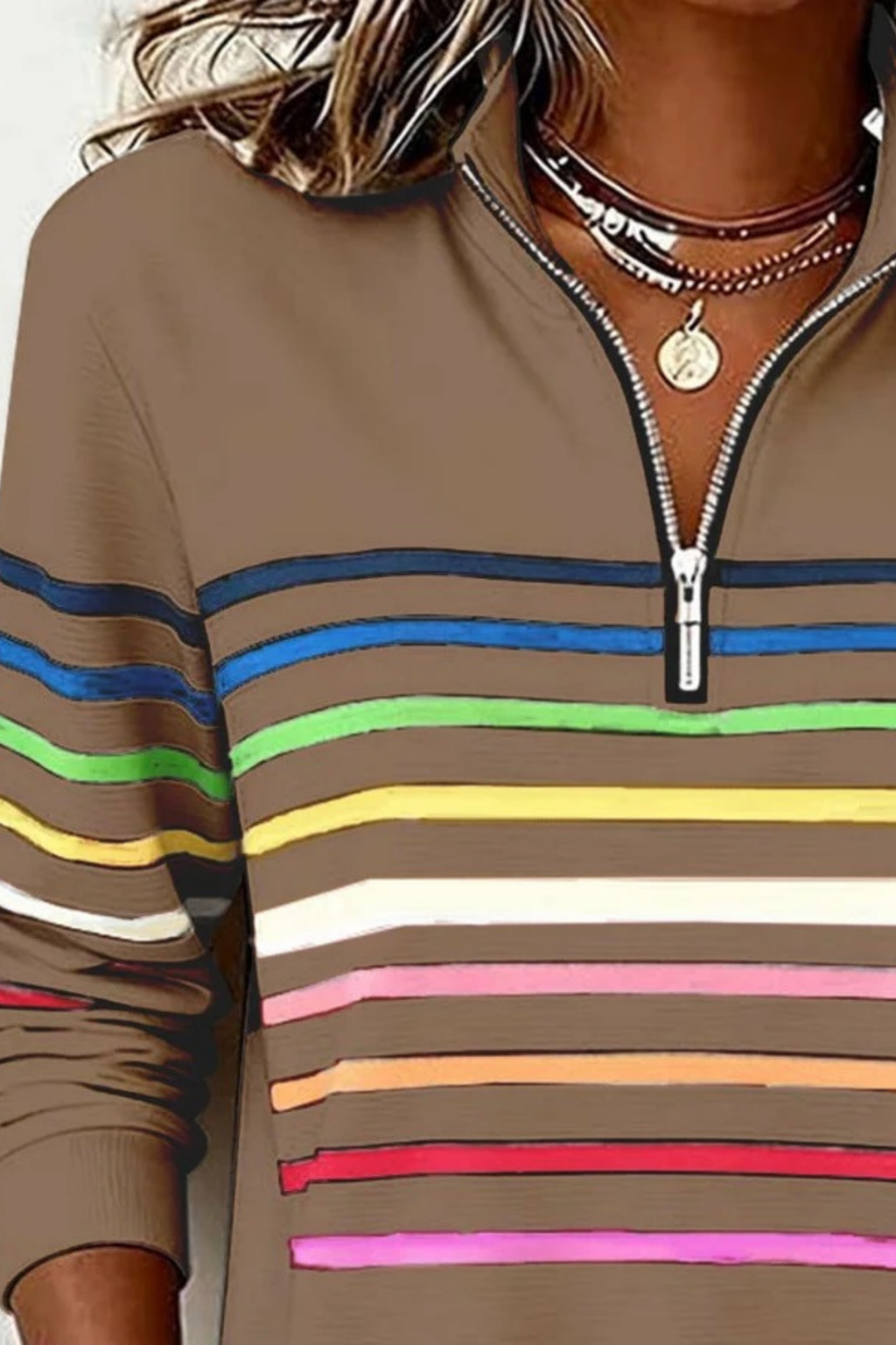 Quarter Zip Sweater Striped Casual Style