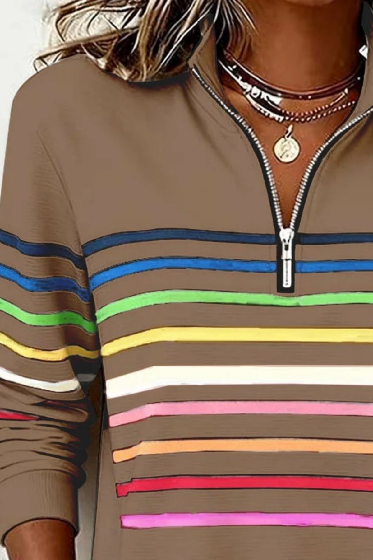 Quarter Zip Sweater Striped Casual Style