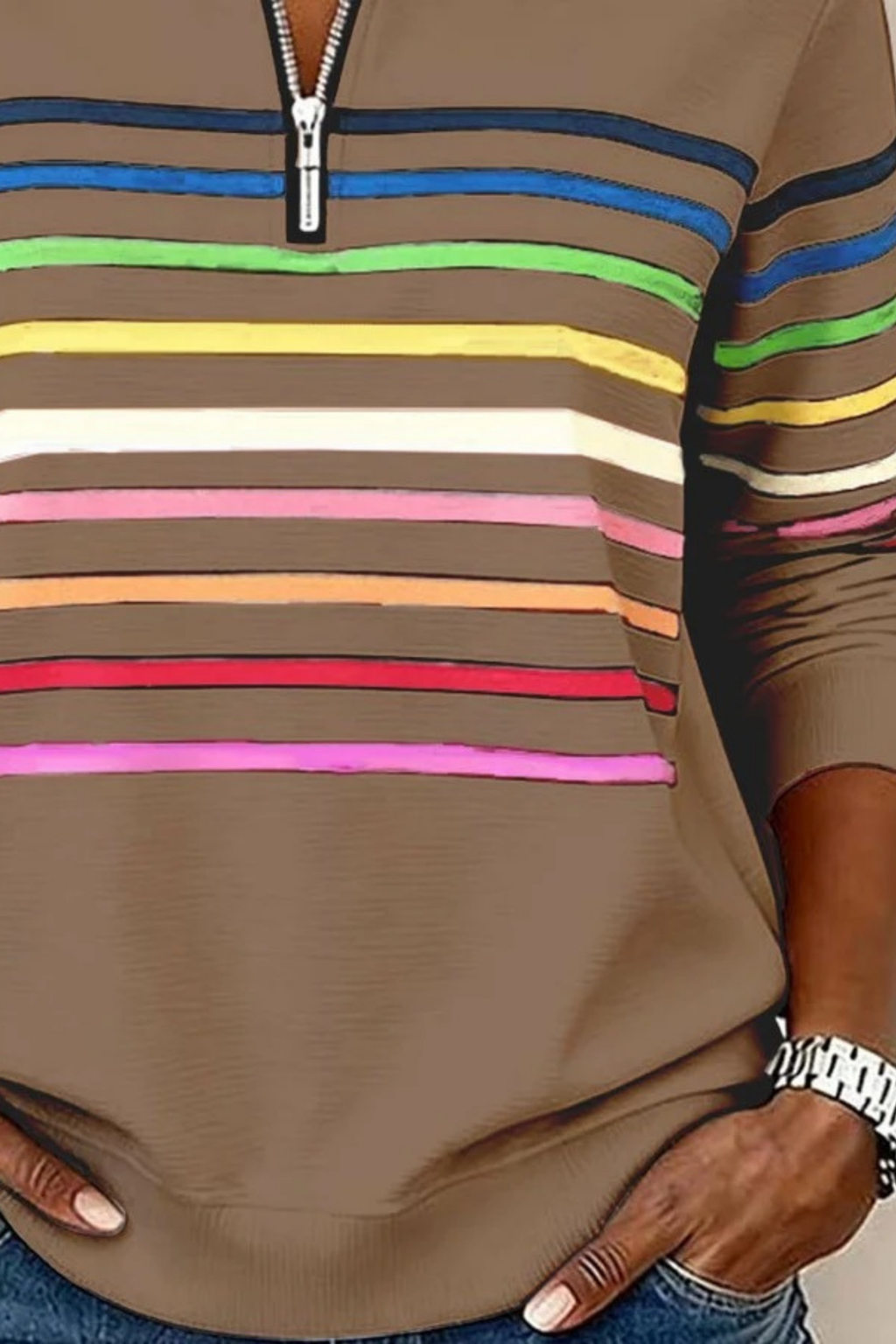 Quarter Zip Sweater Striped Casual Style