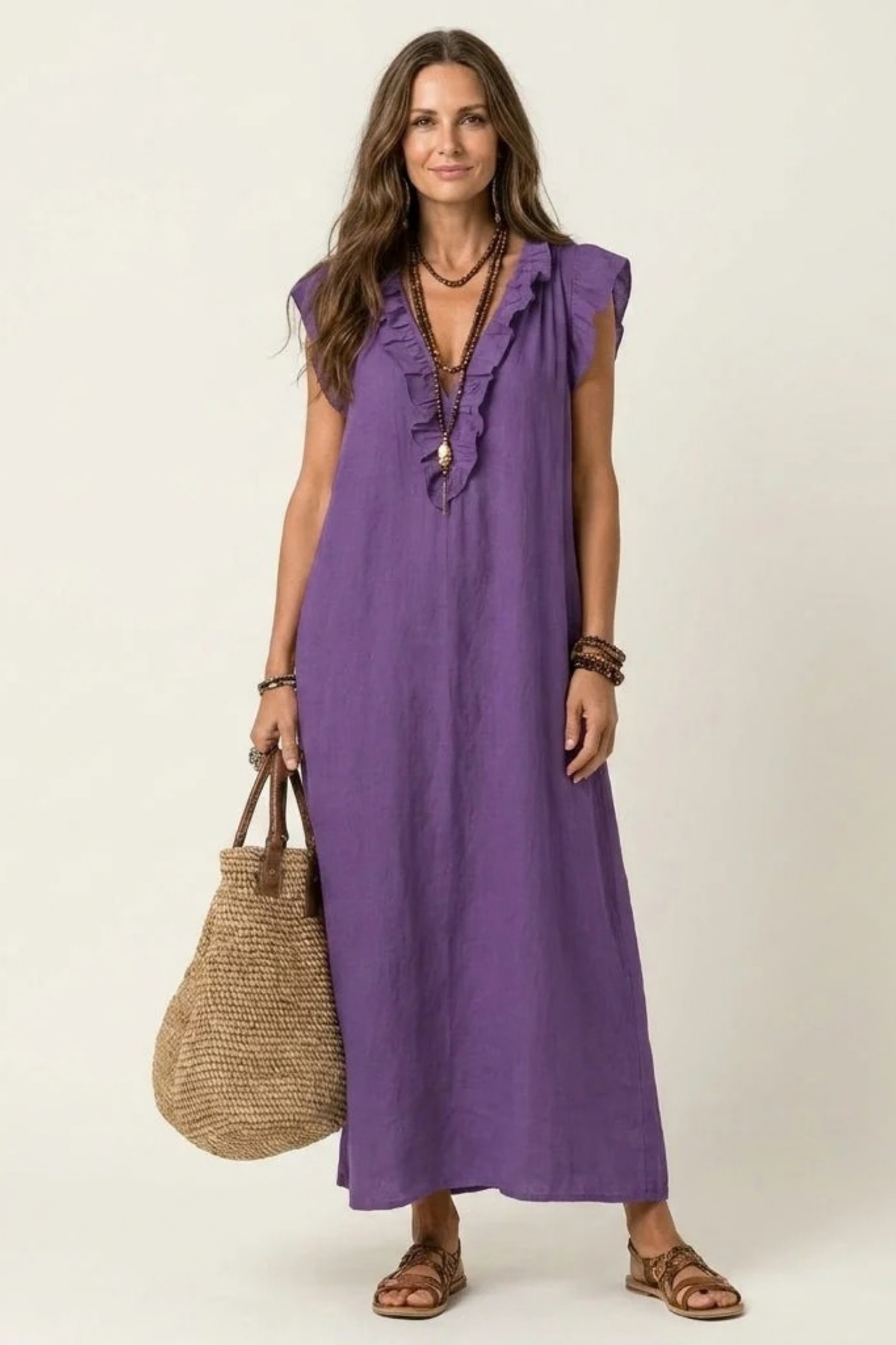 Maxi Dress Ruffle V Neck Relaxed Style
