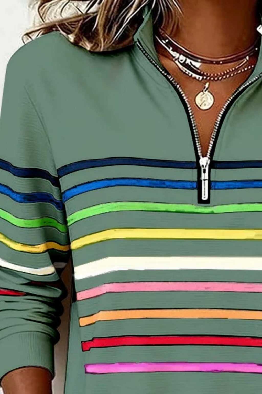 Quarter Zip Sweater Striped Casual Style