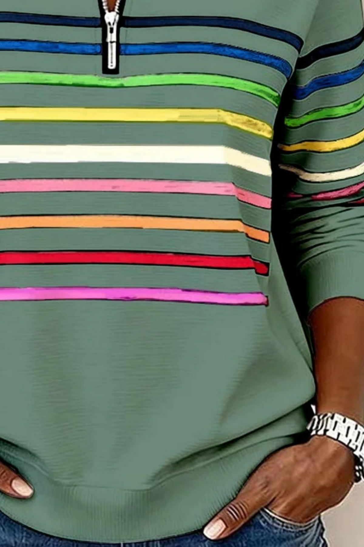 Quarter Zip Sweater Striped Casual Style