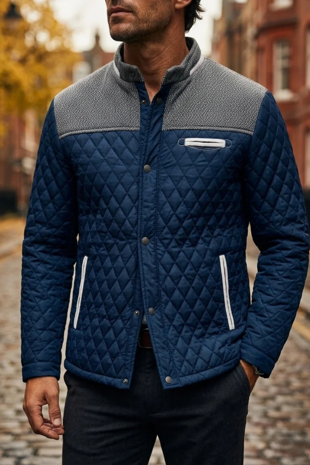 Men’s Quilted Jacket Stand Collar Casual Style