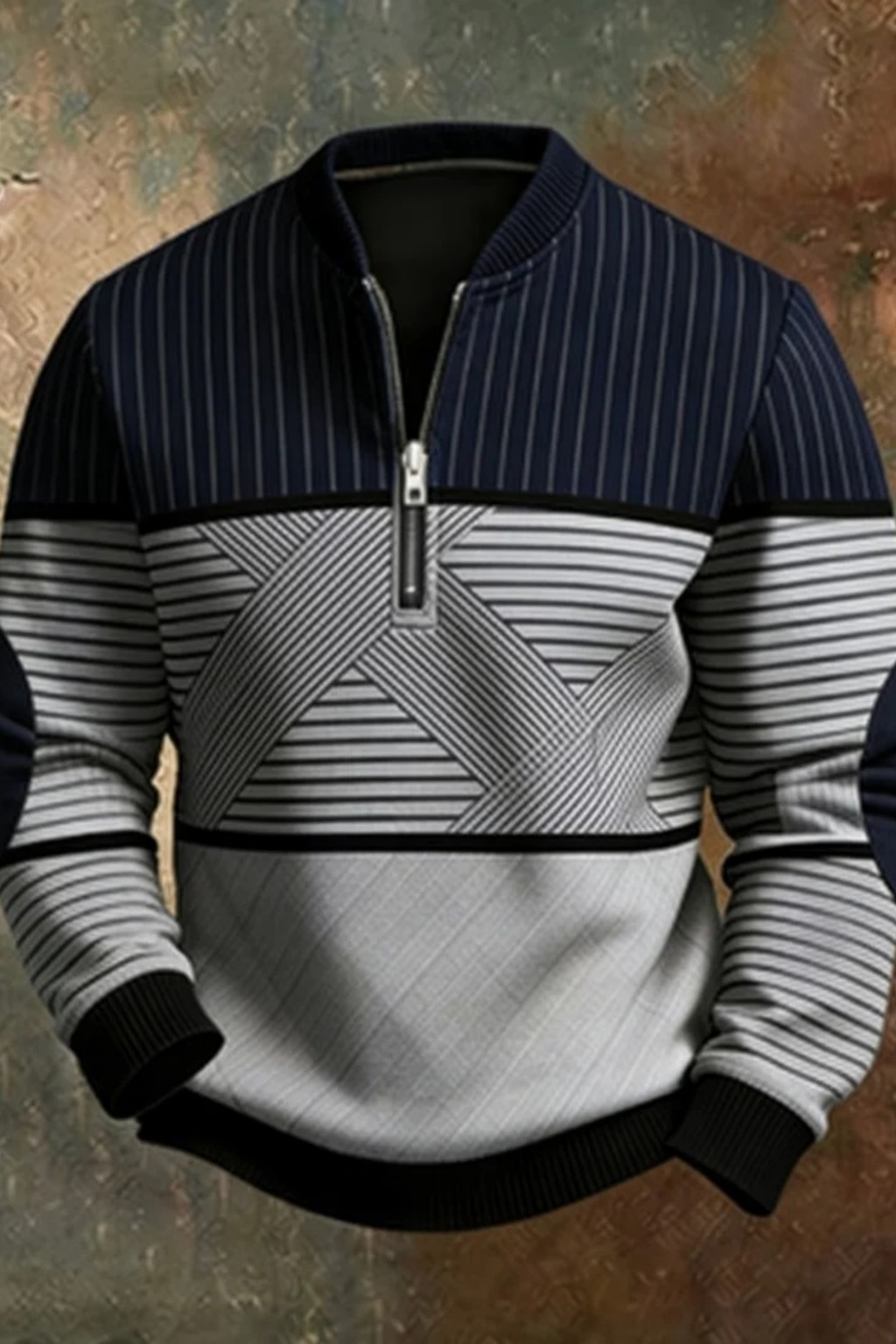 Men’s Quarter Zip Sweater Geometric Knit Style