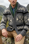Patterned Zip Up Knit Cardigan Outdoor Casual Style