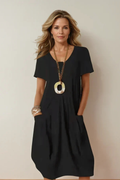 Square Neck Midi Dress Relaxed Casual Style