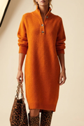 Women’s Midi Sweater Dress Button Collar Elegant Style