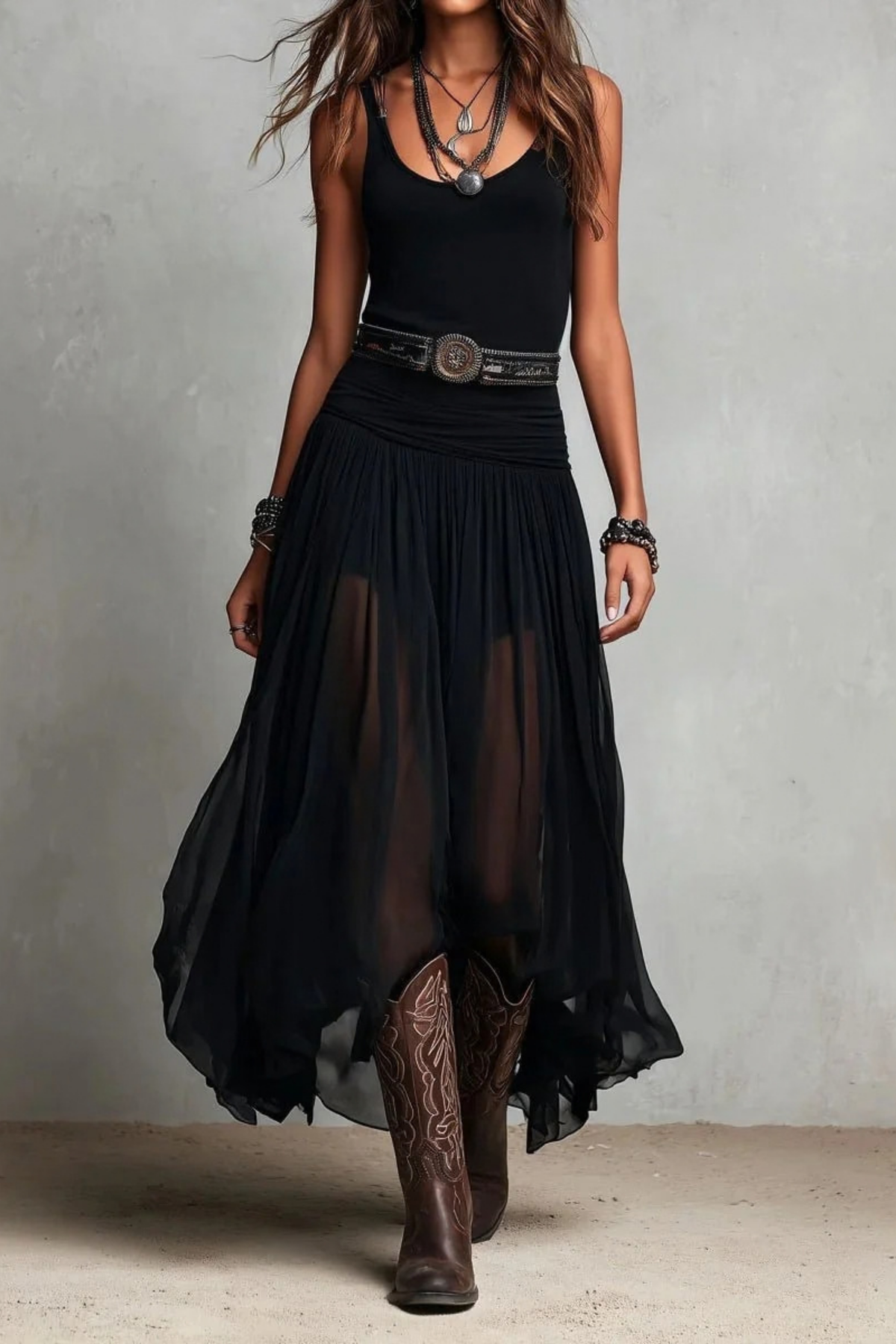 Maxi Dress Sleeveless Tulle Boho Style