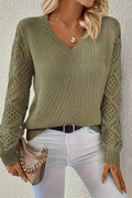 Women’s V-Neck Sweater Open Knit Sleeve Casual Style