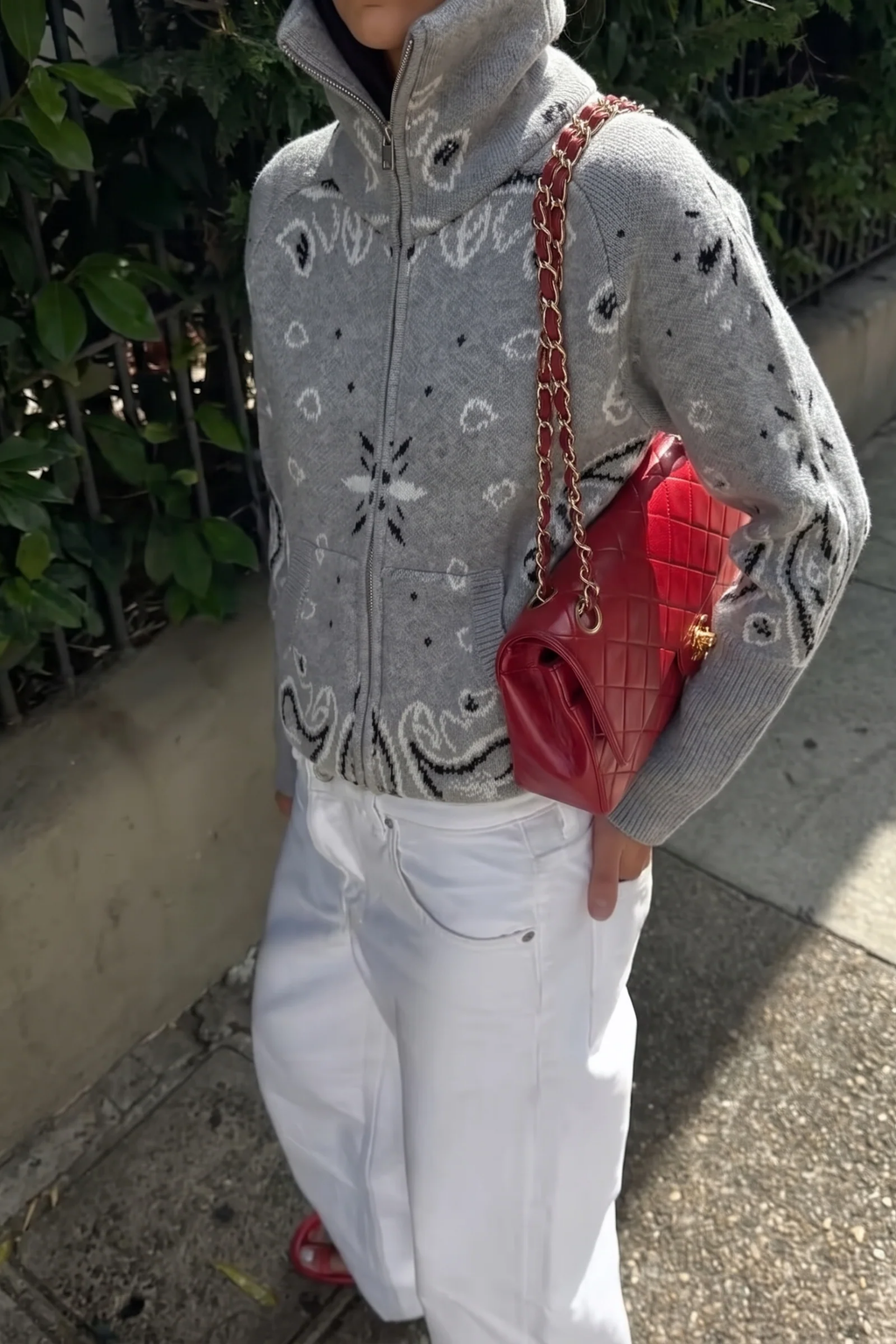 Zip Up Sweater High Neck Paisley Casual Style