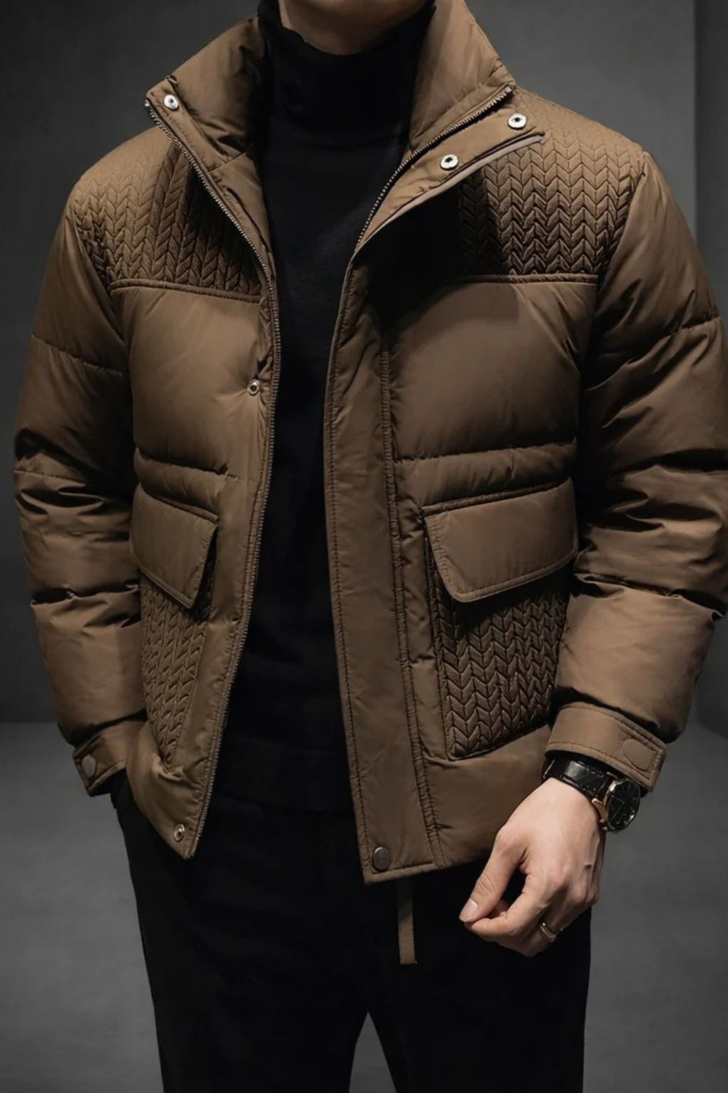 High Collar Puffer Jacket Refined Casual Style