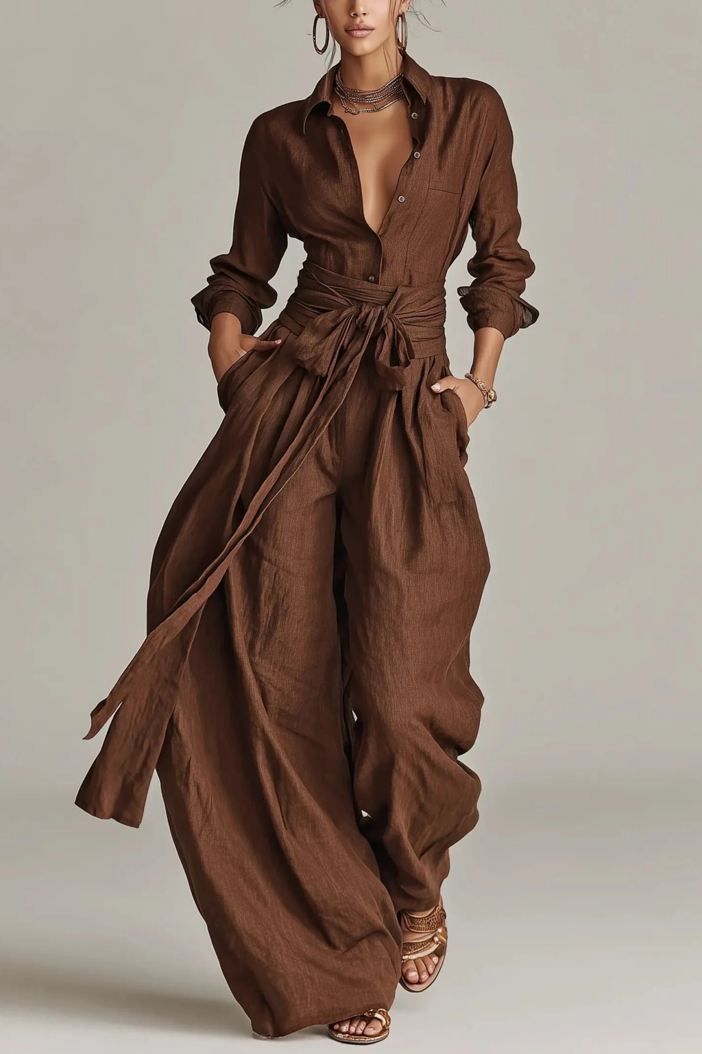 Women’s Jumpsuit Belted Wide Leg Elegant Style