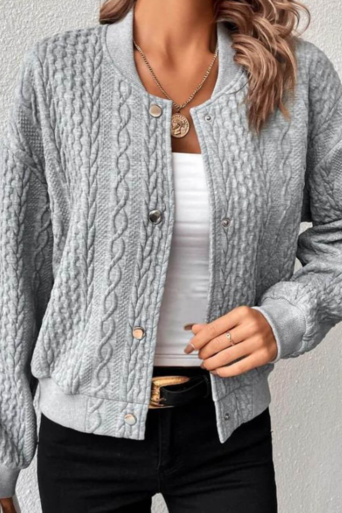 Women’s Cable Knit Jacket Button Front Casual Style