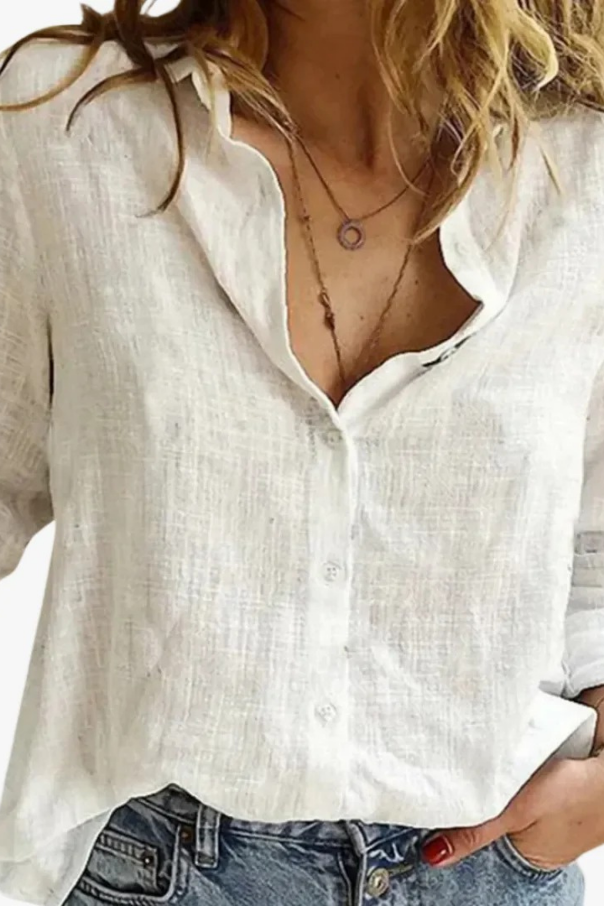Button Front Blouse Relaxed Casual Style