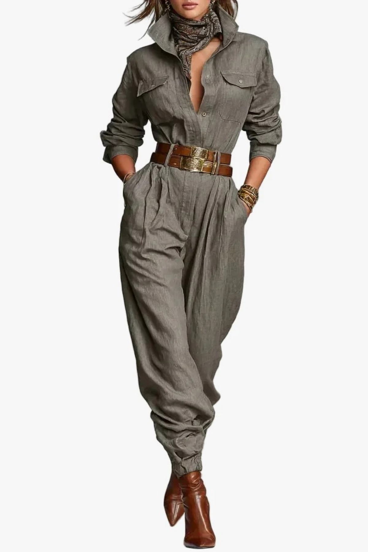 Women’s Utility Jumpsuit Button Front Casual Style