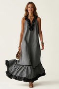 Maxi Dress Ruffle Neck Flowy Bohemian Style
