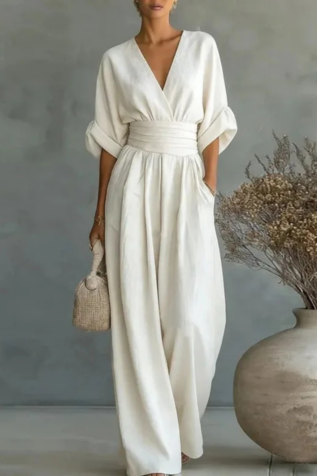 Women’s Wide Leg Jumpsuit V-Neck Elegant Style