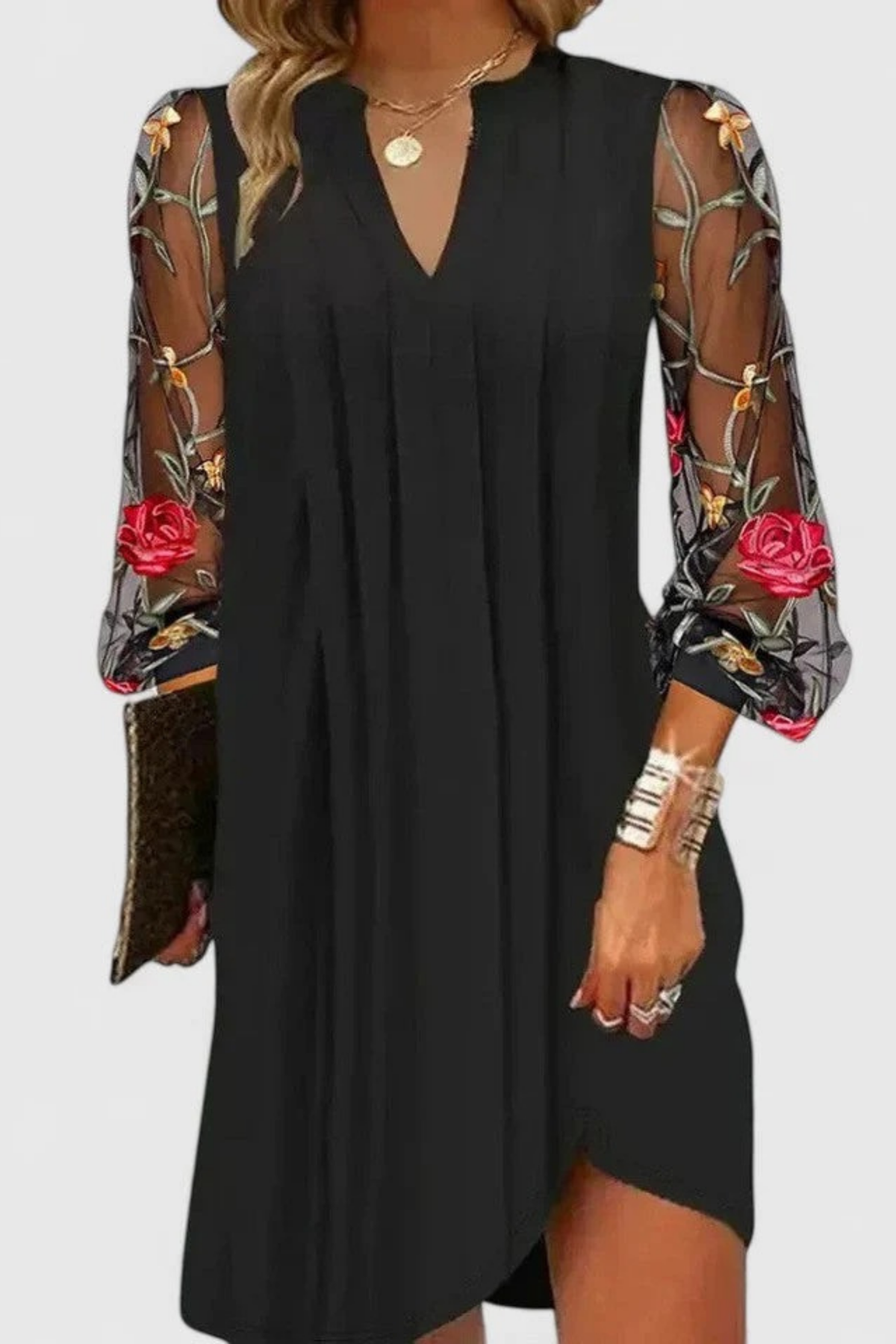 Floral Sleeve Mini Dress Elegant Feminine Style
