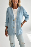 V-Neck Denim Jacket Button Detail Everyday Style