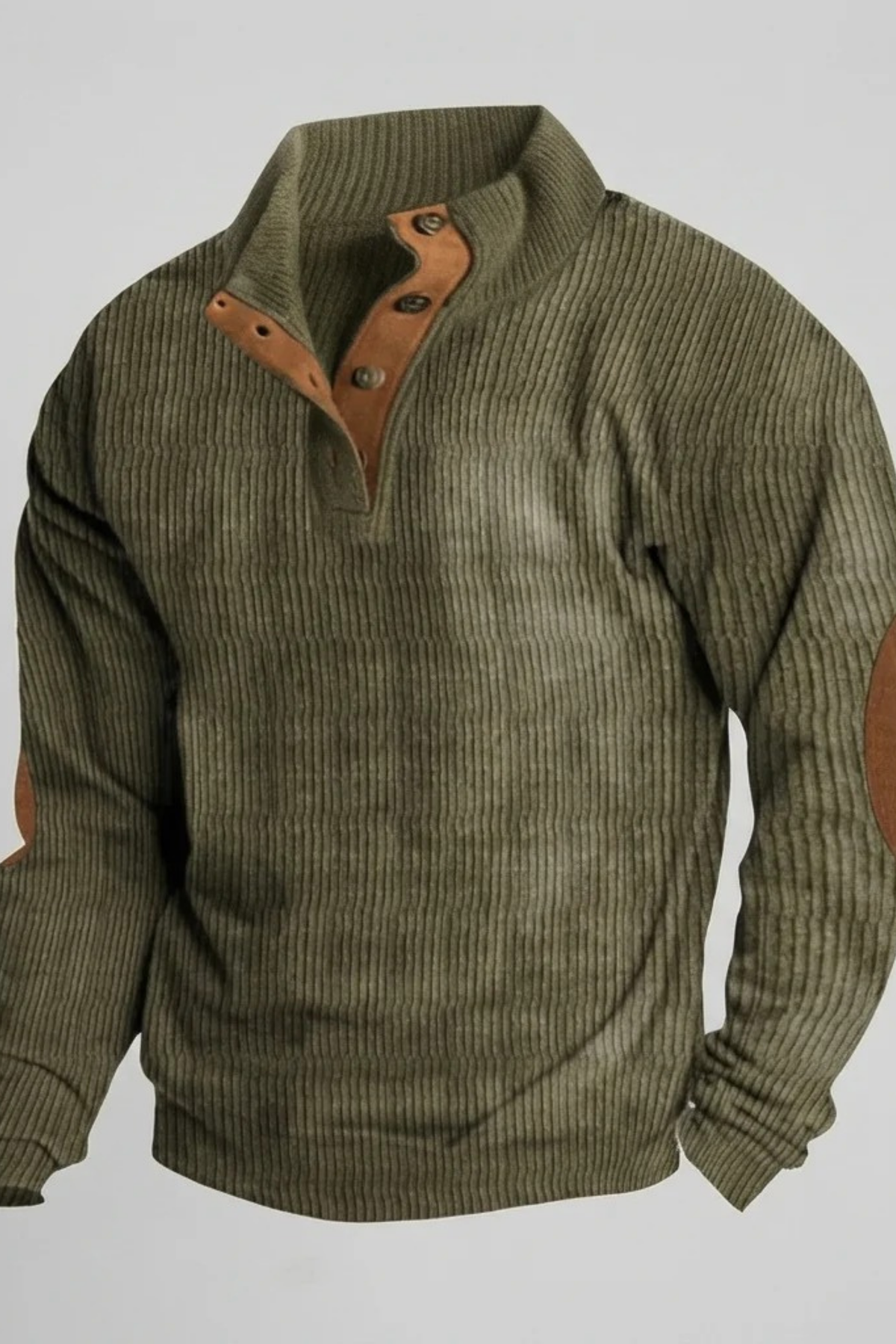 Ribbed Knit Sweater with Button Collar Classic Style