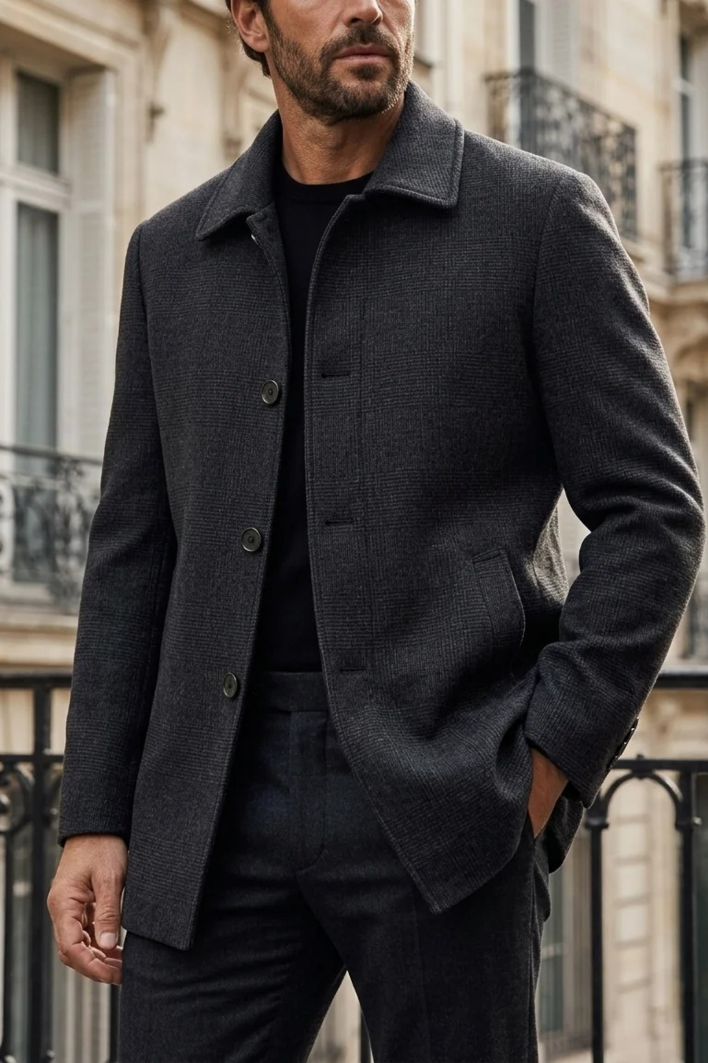 Men’s Wool Blend Coat Button Front Classic Style