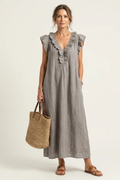 Maxi Dress Ruffle V Neck Relaxed Style