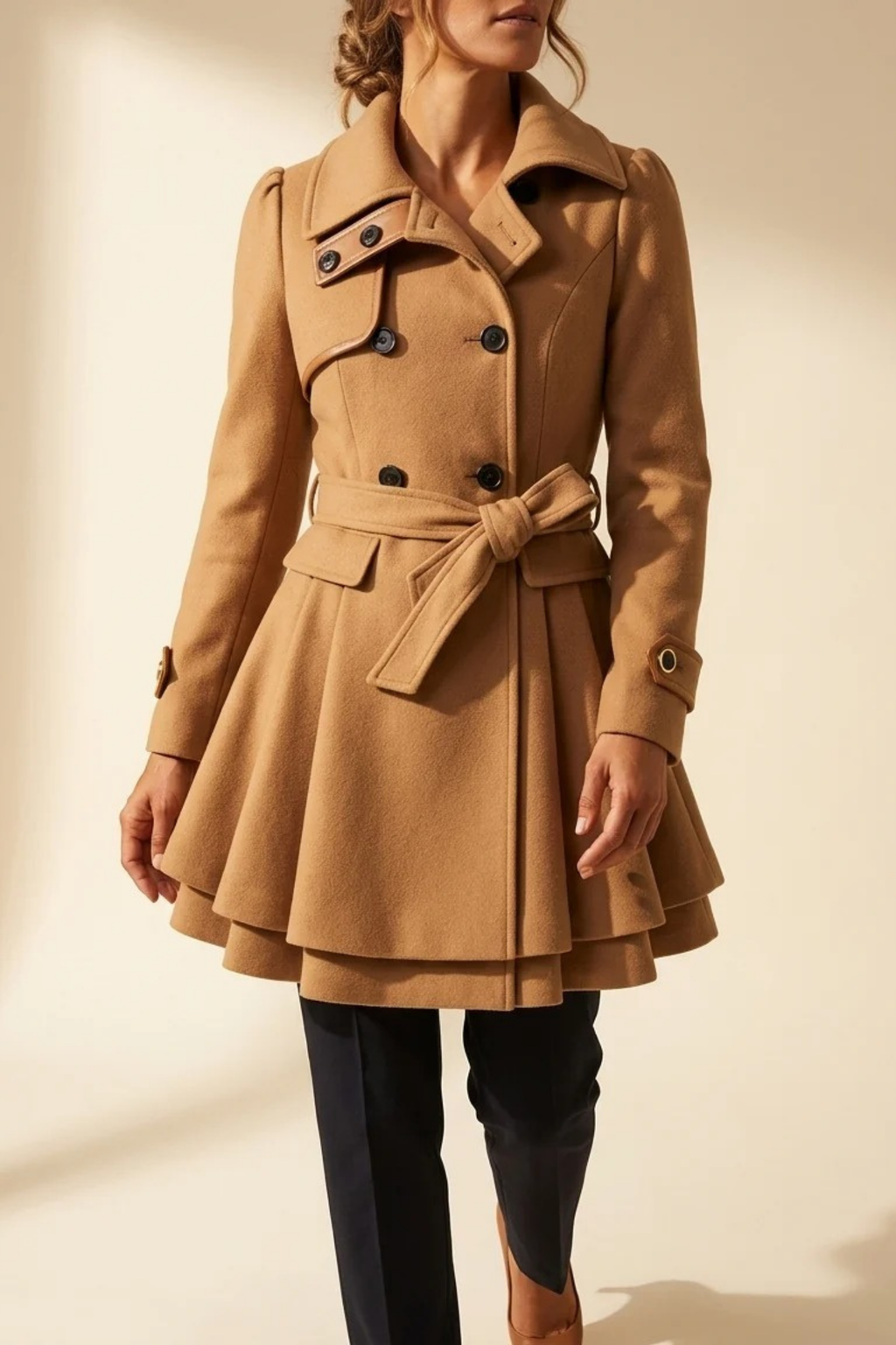 Women’s Double Breasted Coat Faux Fur Collar Elegant Style
