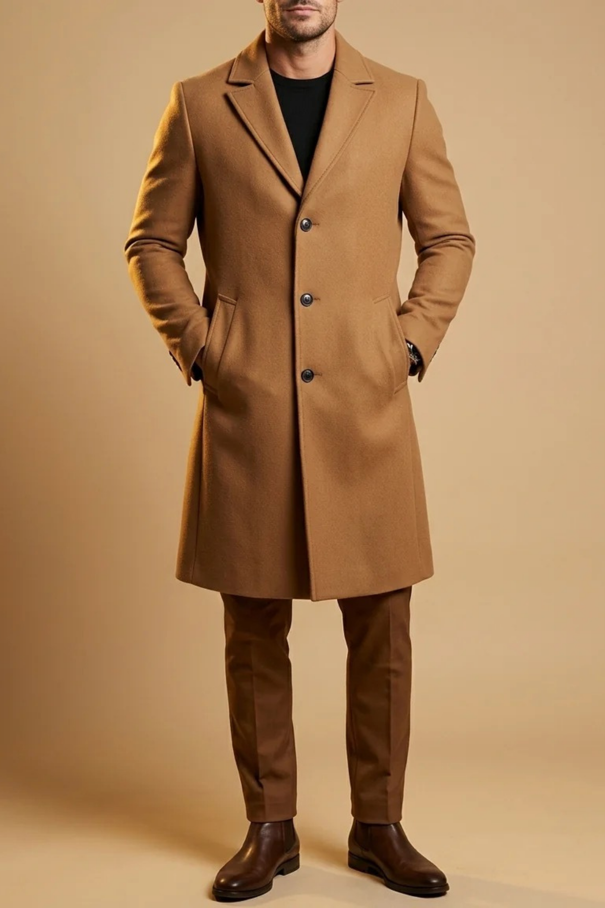 Men’s Long Coat Notch Lapel Classic Style