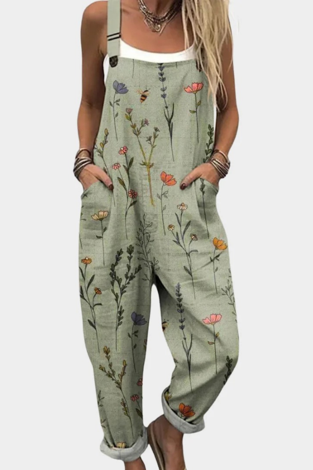 Floral Jumpsuit Strap Detail Relaxed Style
