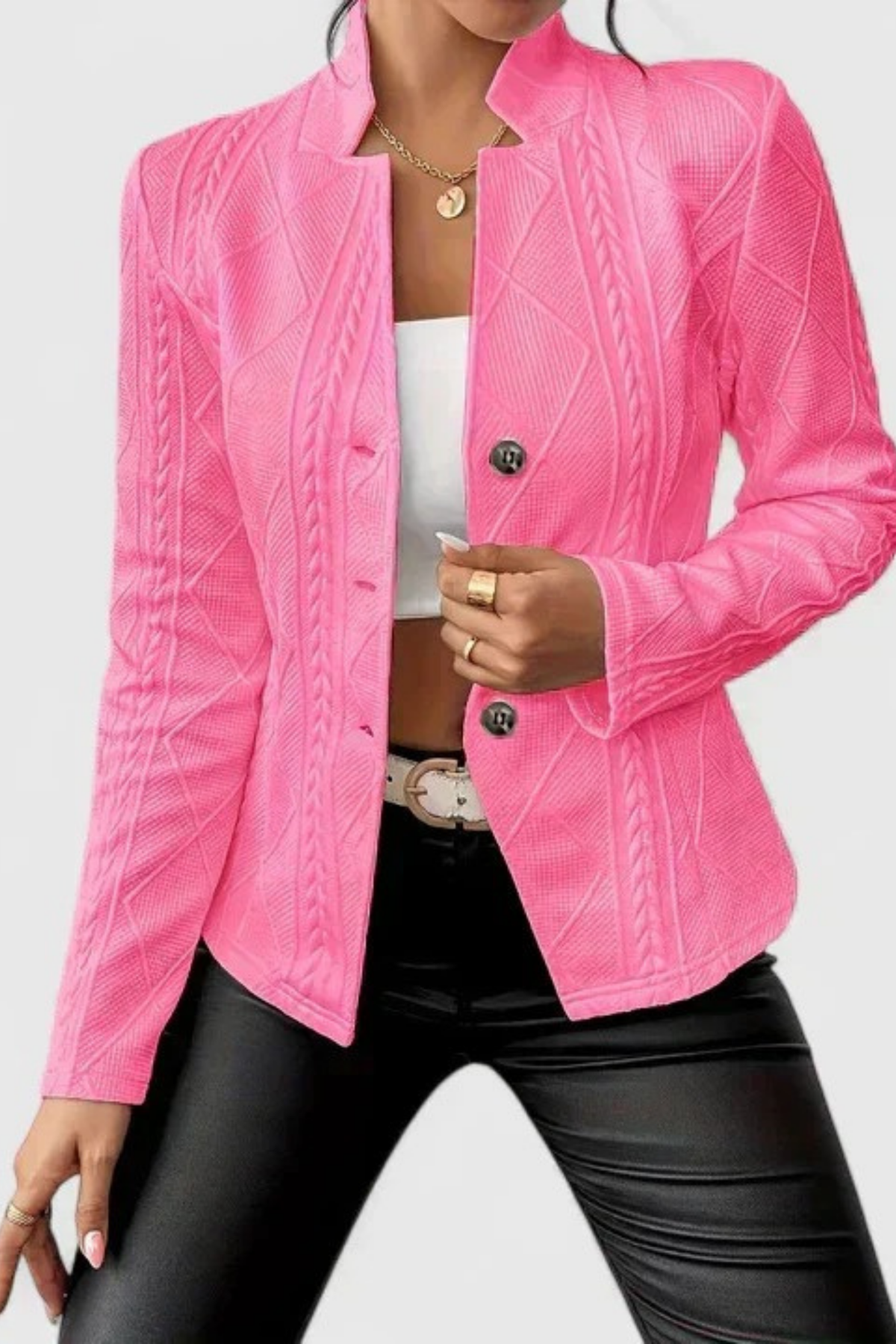 Textured Blazer Button Front Elegant Style