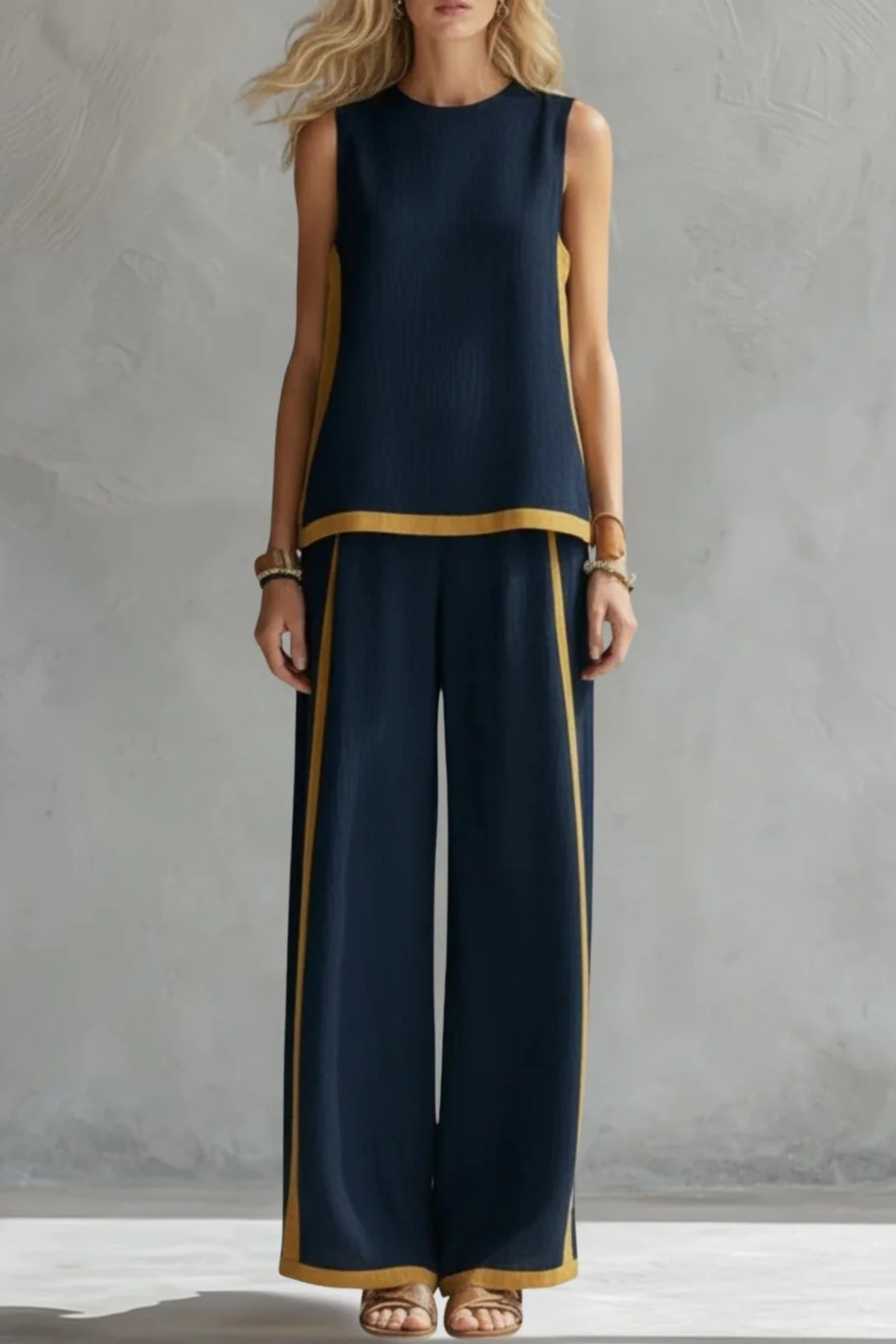 Two Piece Set Sleeveless Top Wide Leg Elegant Style