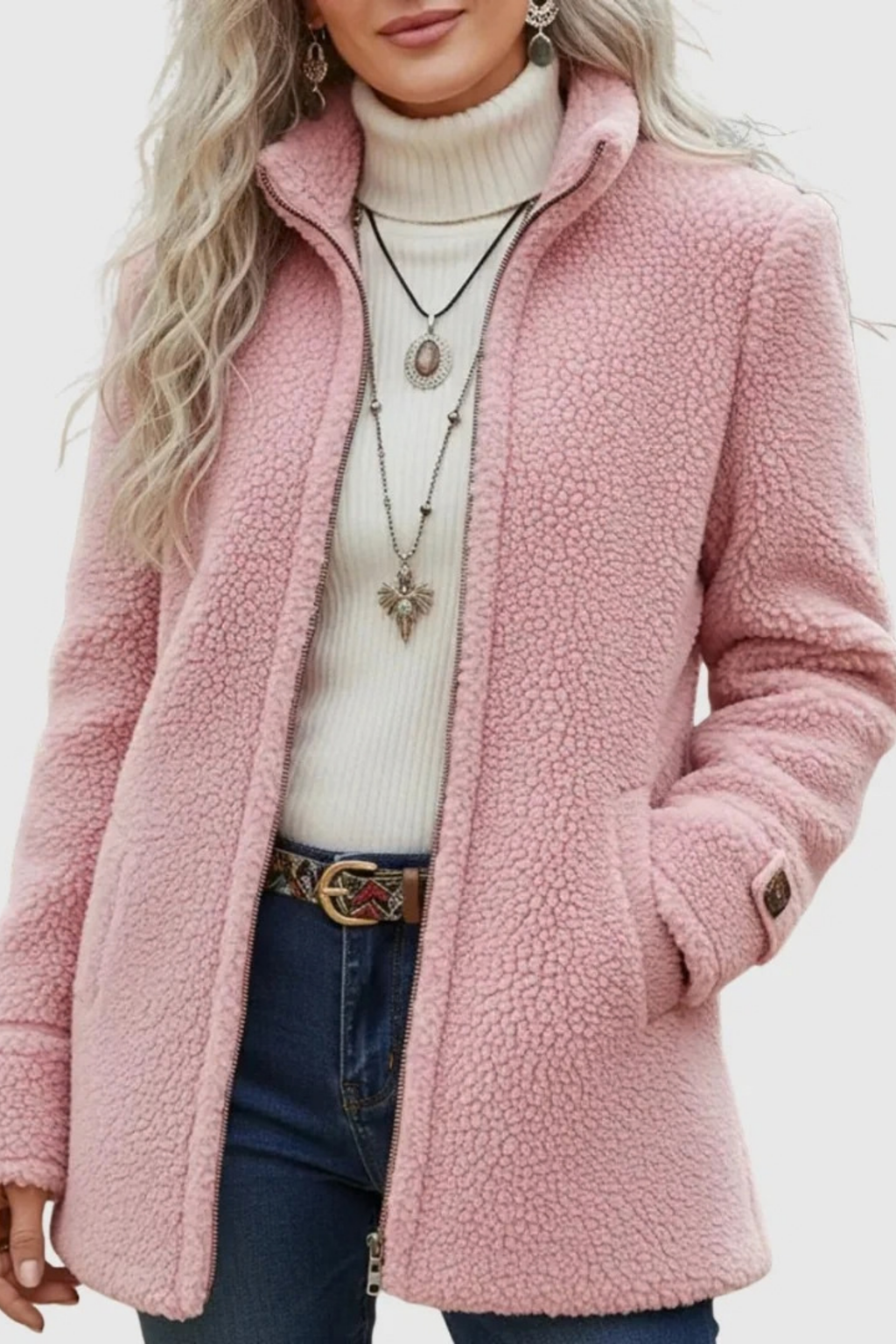 Fleece Jacket Zip Front Cozy Style