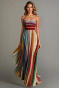 Strapless Pleated Maxi Dress Elegant Feminine Style