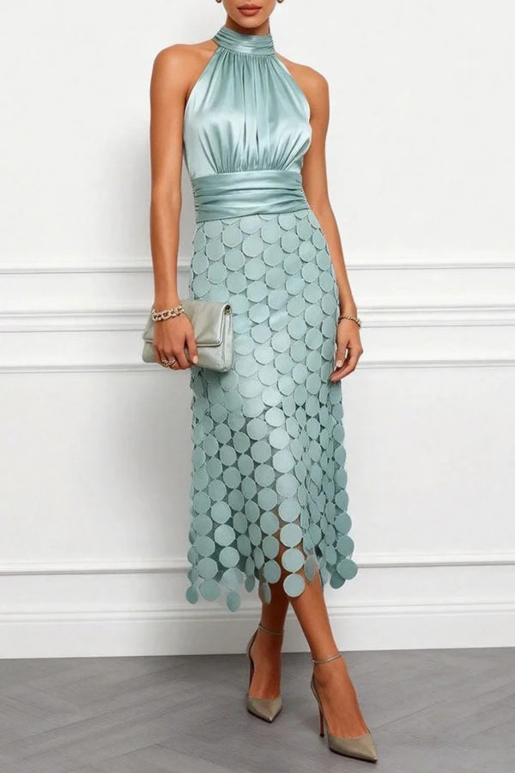 Midi Dress Halter Neck Cutout Elegant Style